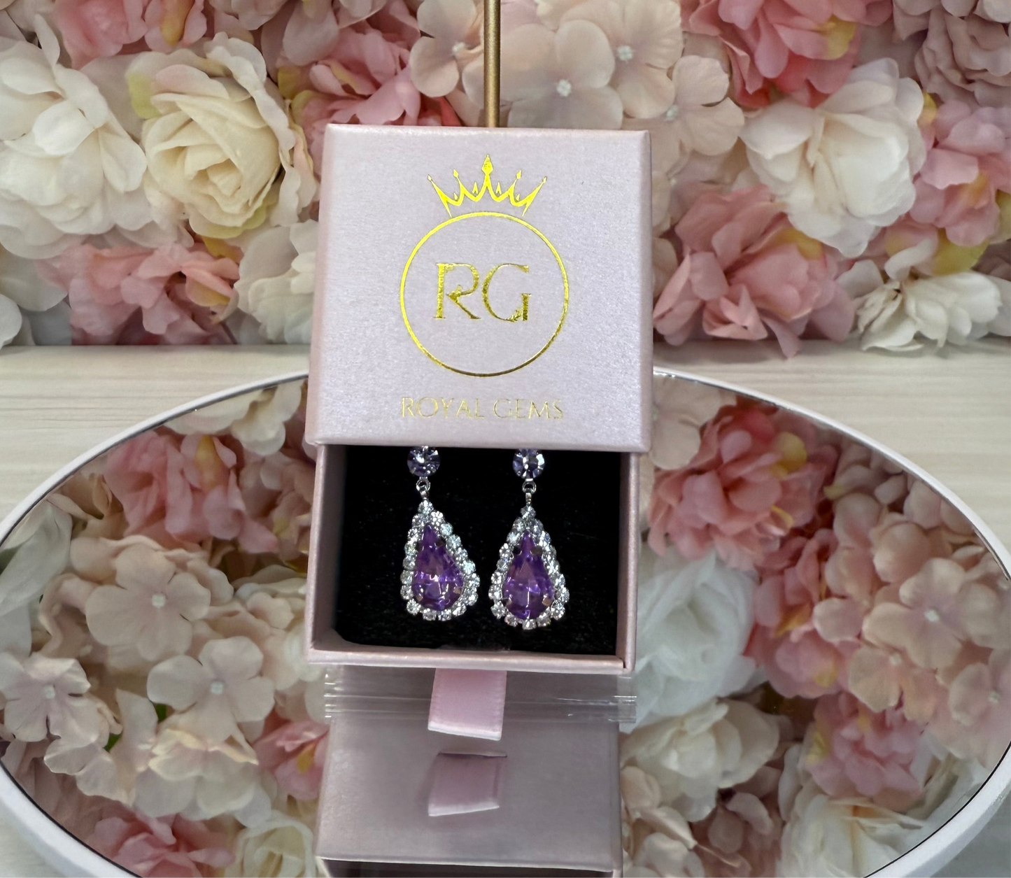 Lilac with Silver Teardrop Earrings