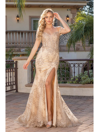 Anastasia Off the Shoulder Gown with Long Train