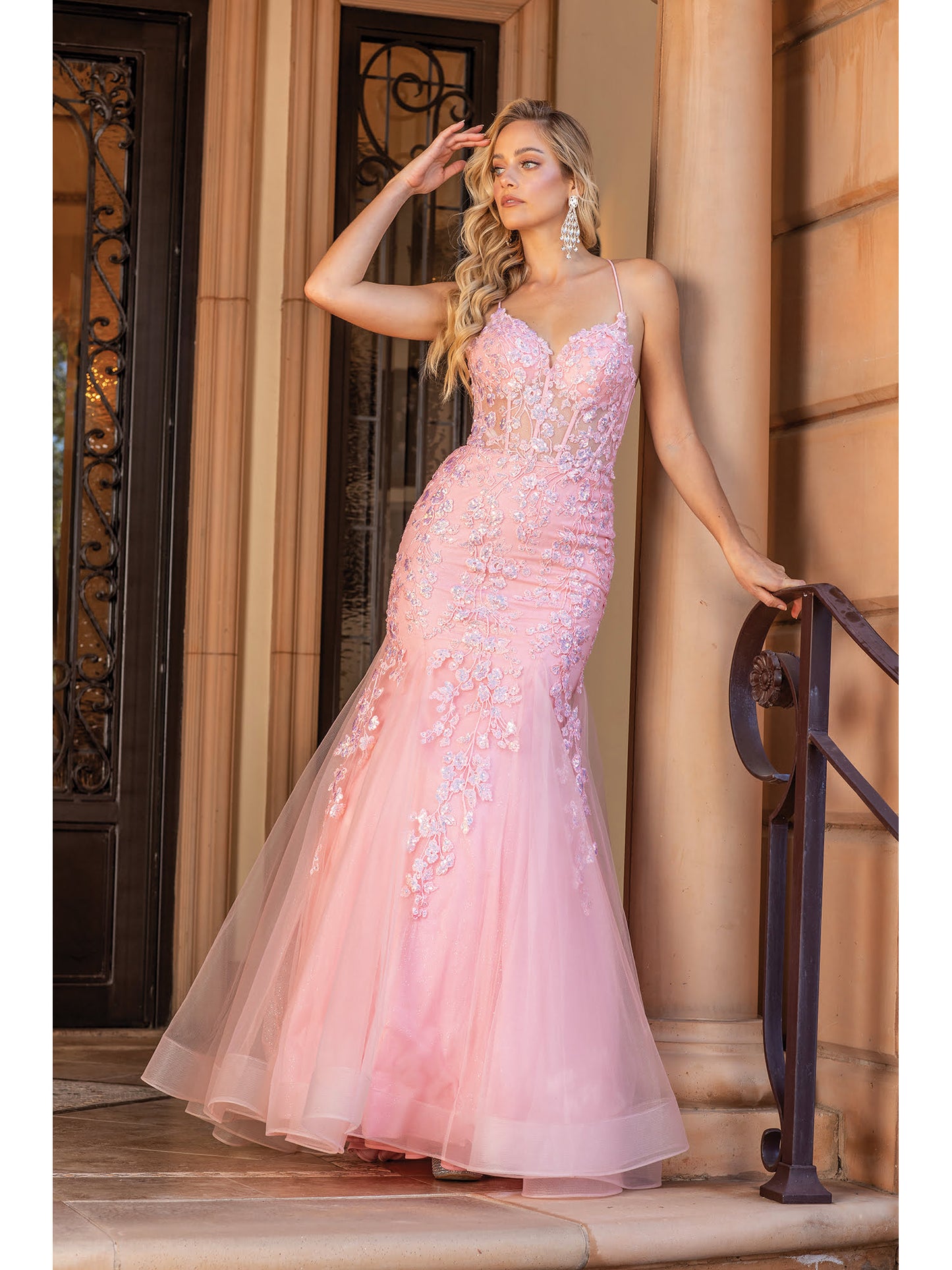 The Lilly Mermaid Gown with Floral Embroidery and Tulle Overlay