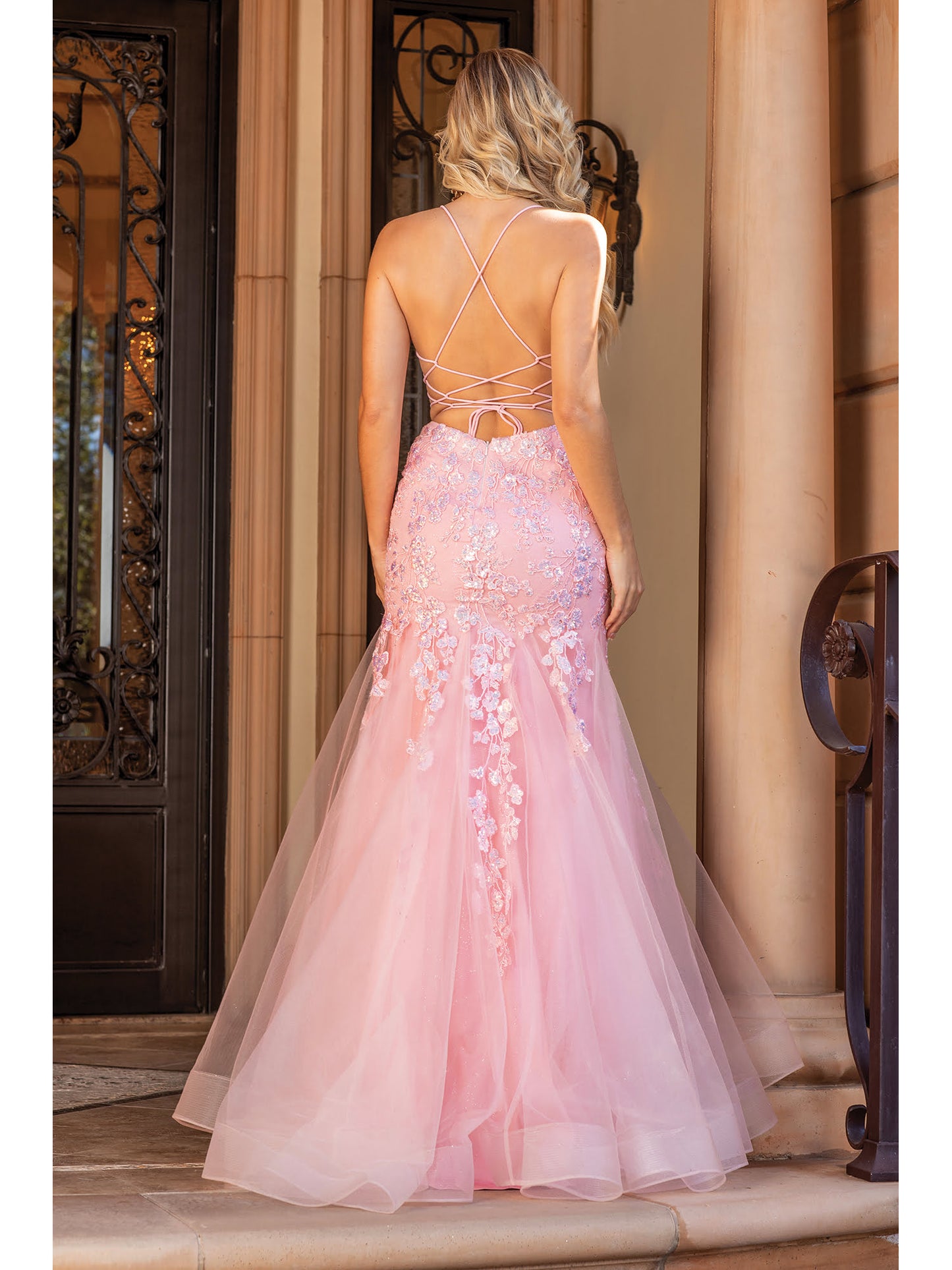 The Lilly Mermaid Gown with Floral Embroidery and Tulle Overlay