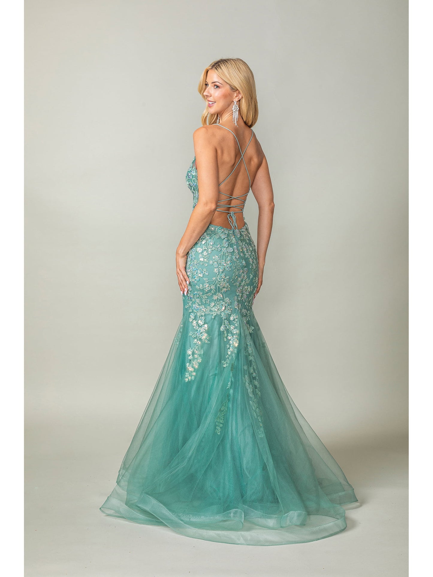 The Lilly Mermaid Gown with Floral Embroidery and Tulle Overlay