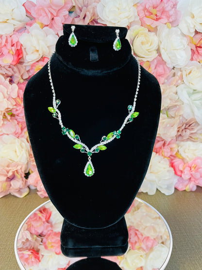 Sage and Emerald Necklace and Earrings Set