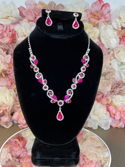 Fuchsia Necklace and Earrings Set