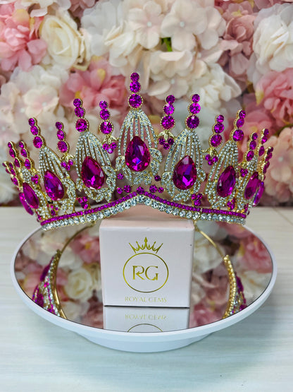 Gold with Fuchsia Quinceañera Crown