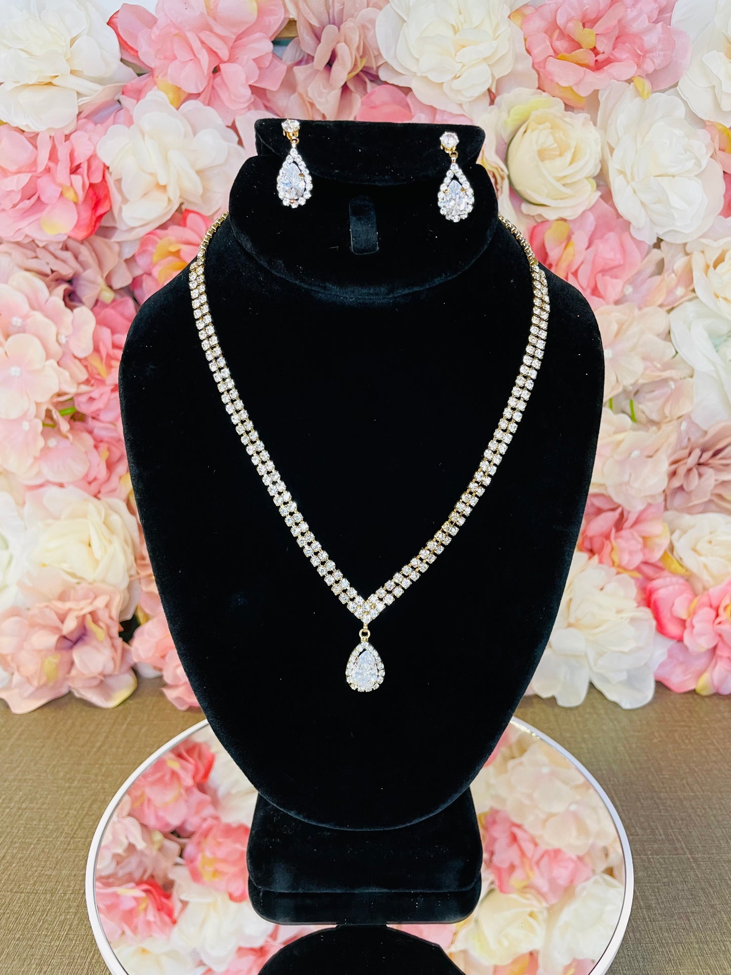 Silver with Gold Necklace and Earrings Set