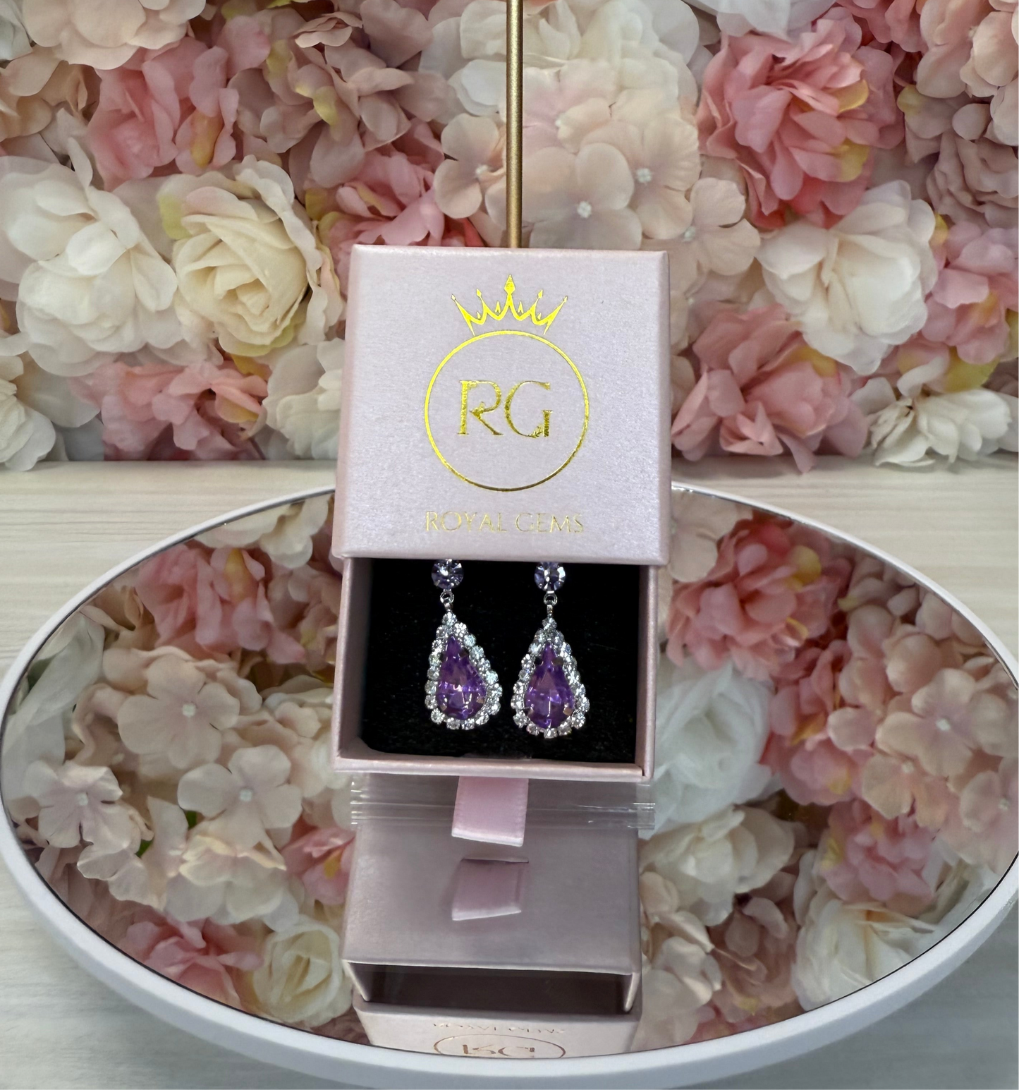 Lilac with Silver Teardrop Earrings