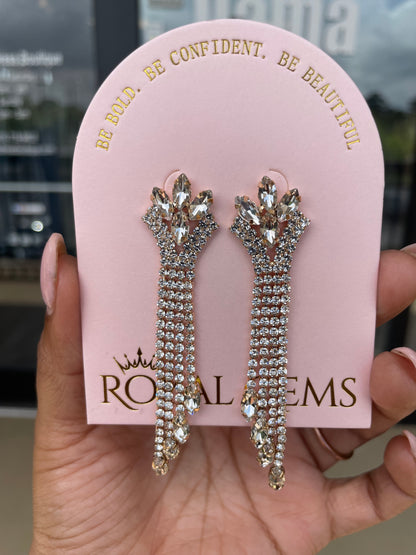 Long Gold with Silver Rhinestones Dangle Earrings