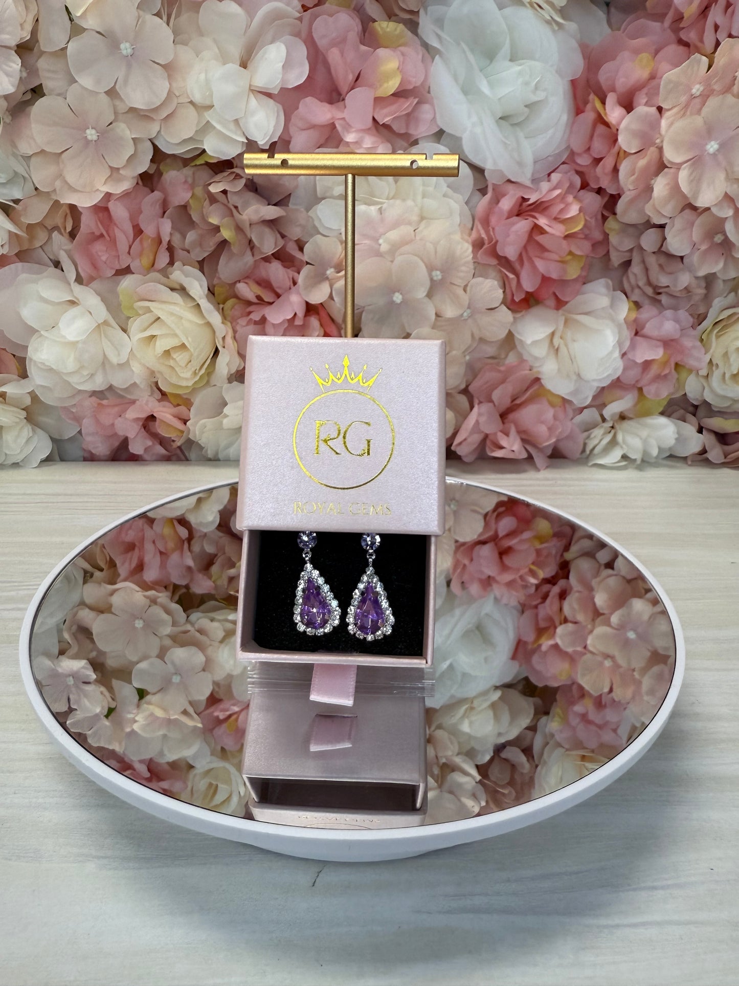 Lilac with Silver Teardrop Earrings