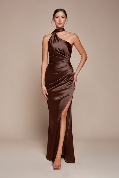 The Diana One Shoulder Satin Gown