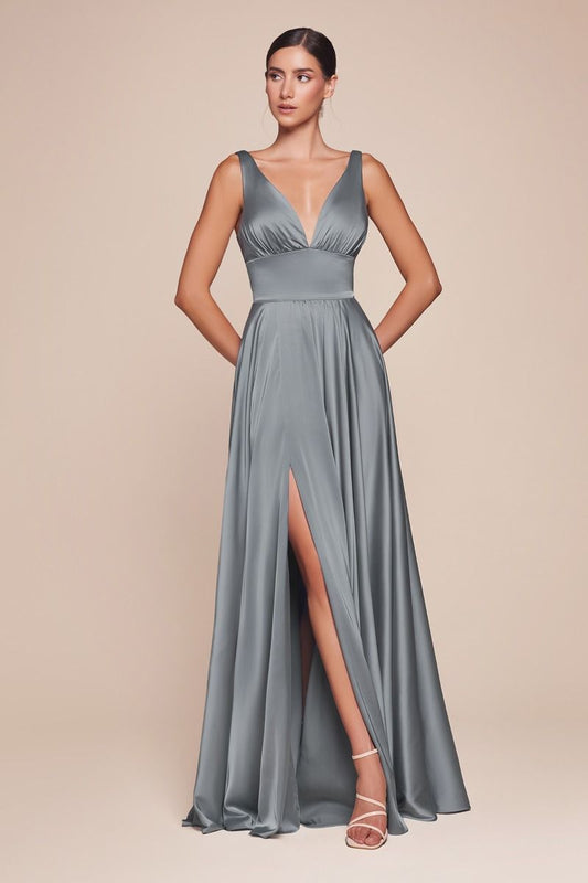 Veronica Satin A-Line V-Neck Bridesmaids Dress