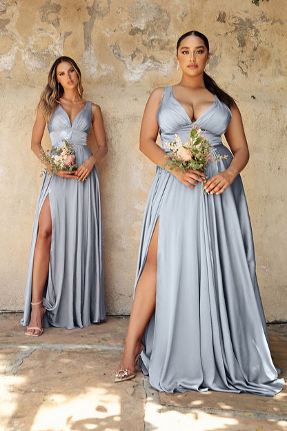 Veronica Satin A-Line V-Neck Bridesmaids Dress: plus