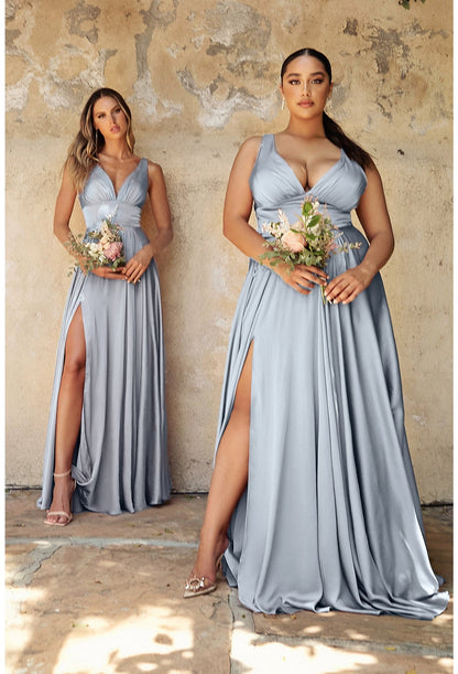 Veronica Satin A-Line V-Neck Bridesmaids Dress: plus