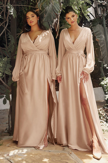 Gloria V-neck A-line Long Sleeve Bridesmaid Dress