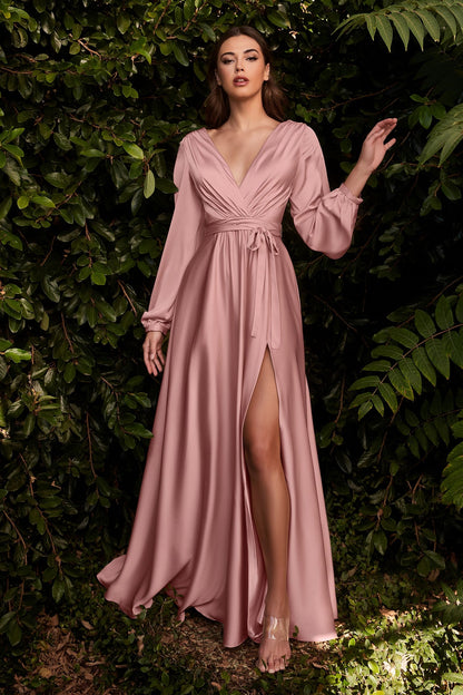 Gloria V-neck A-line Long Sleeve Bridesmaid Dress