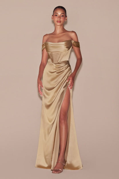 Leena Off the Shoulder Corset Smooth Satin Gown