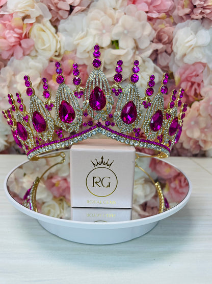 Gold with Fuchsia Quinceañera Crown