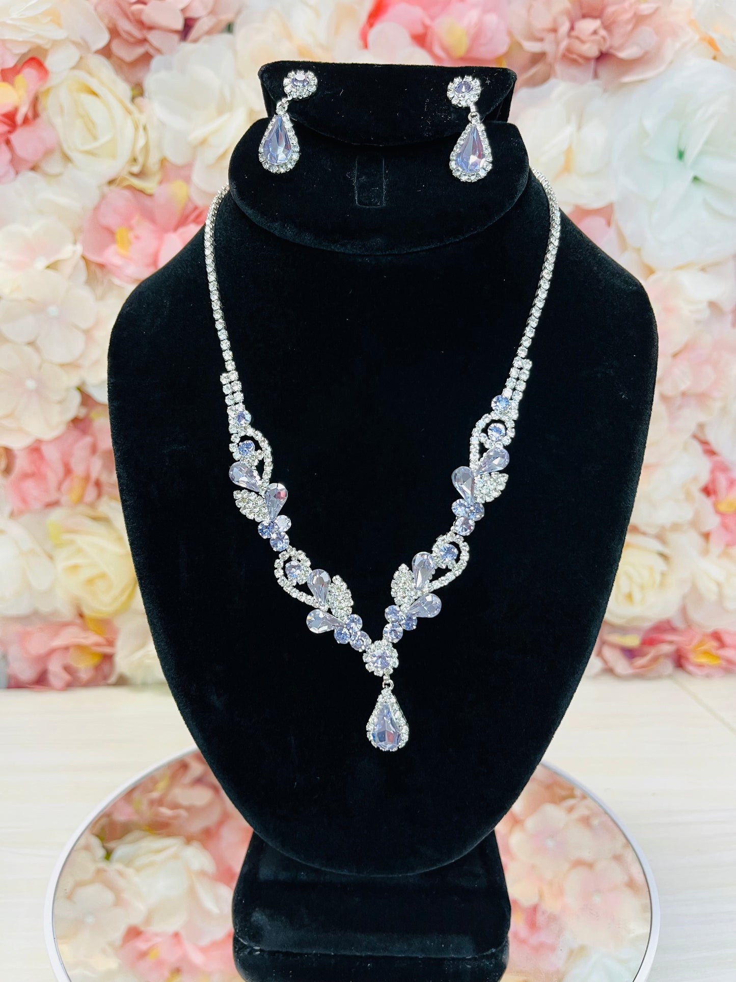 Lilac and Silver Necklace and Earrings Set