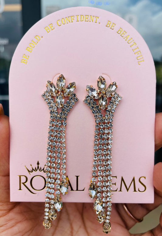 Long Gold with Silver Rhinestones Dangle Earrings