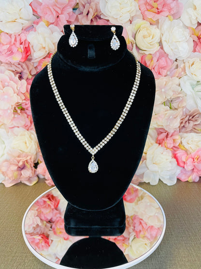 Silver with Gold Necklace and Earrings Set