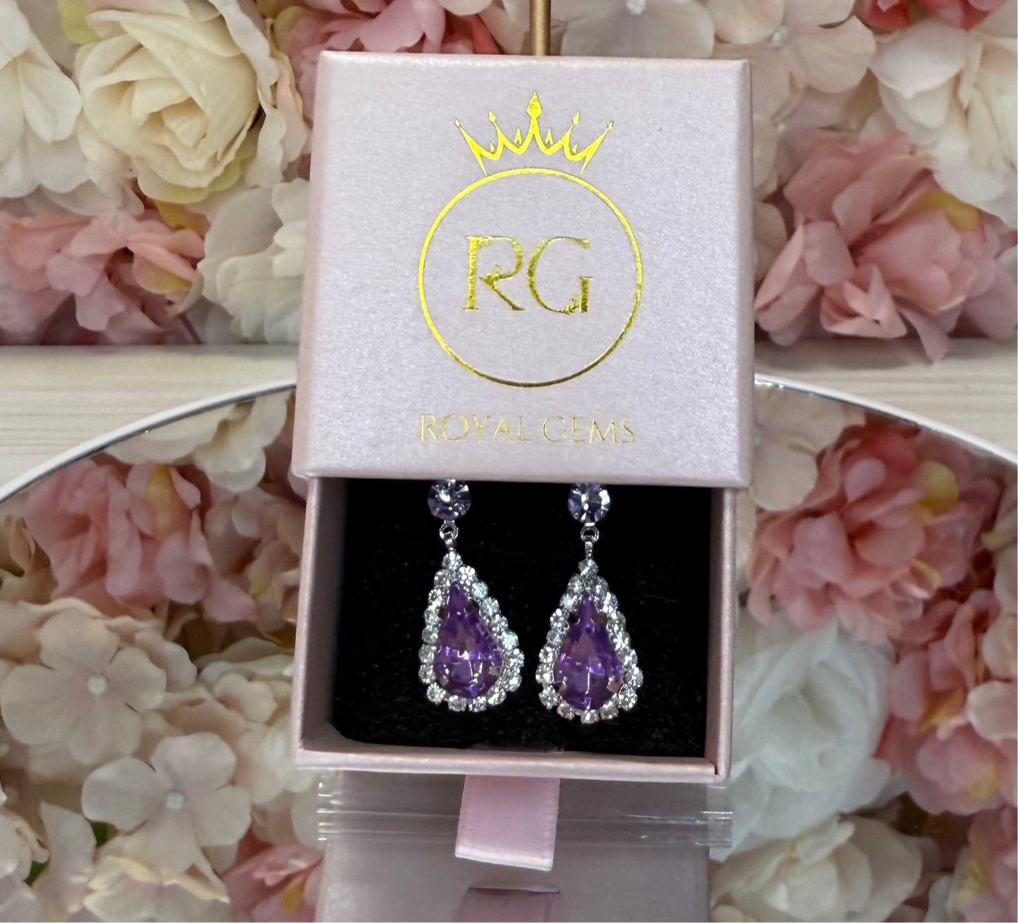 Lilac with Silver Teardrop Earrings