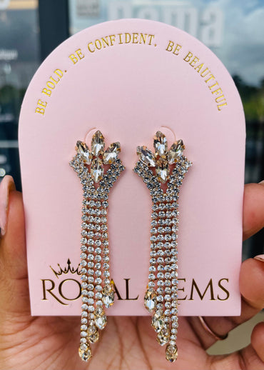 Long Gold with Silver Rhinestones Dangle Earrings