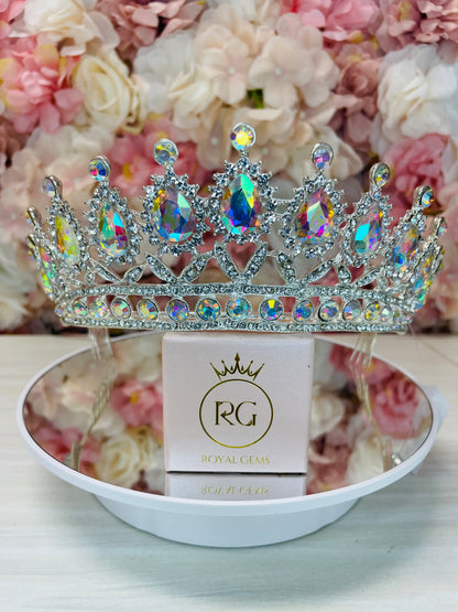 Silver and Iridescent Quinceañera Crown with Combs