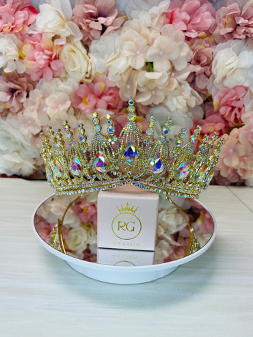 Gold with Iridescent Jewels Quinceañera Crown