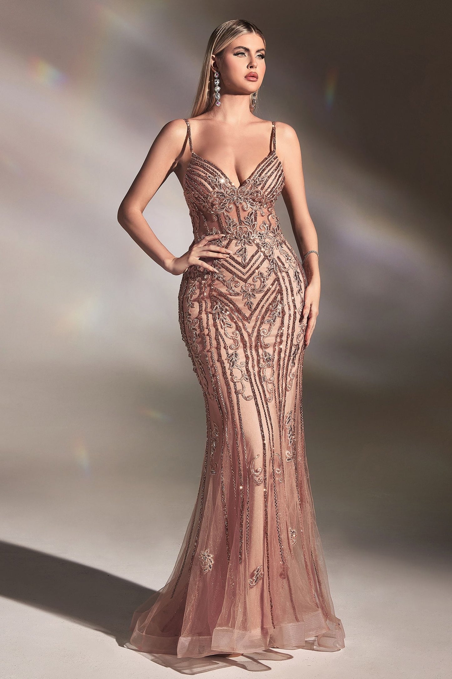 Marcela Beaded Gown: Rose Gold