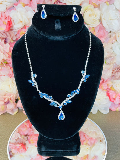 Blue with Silver Necklace and Earrings Set