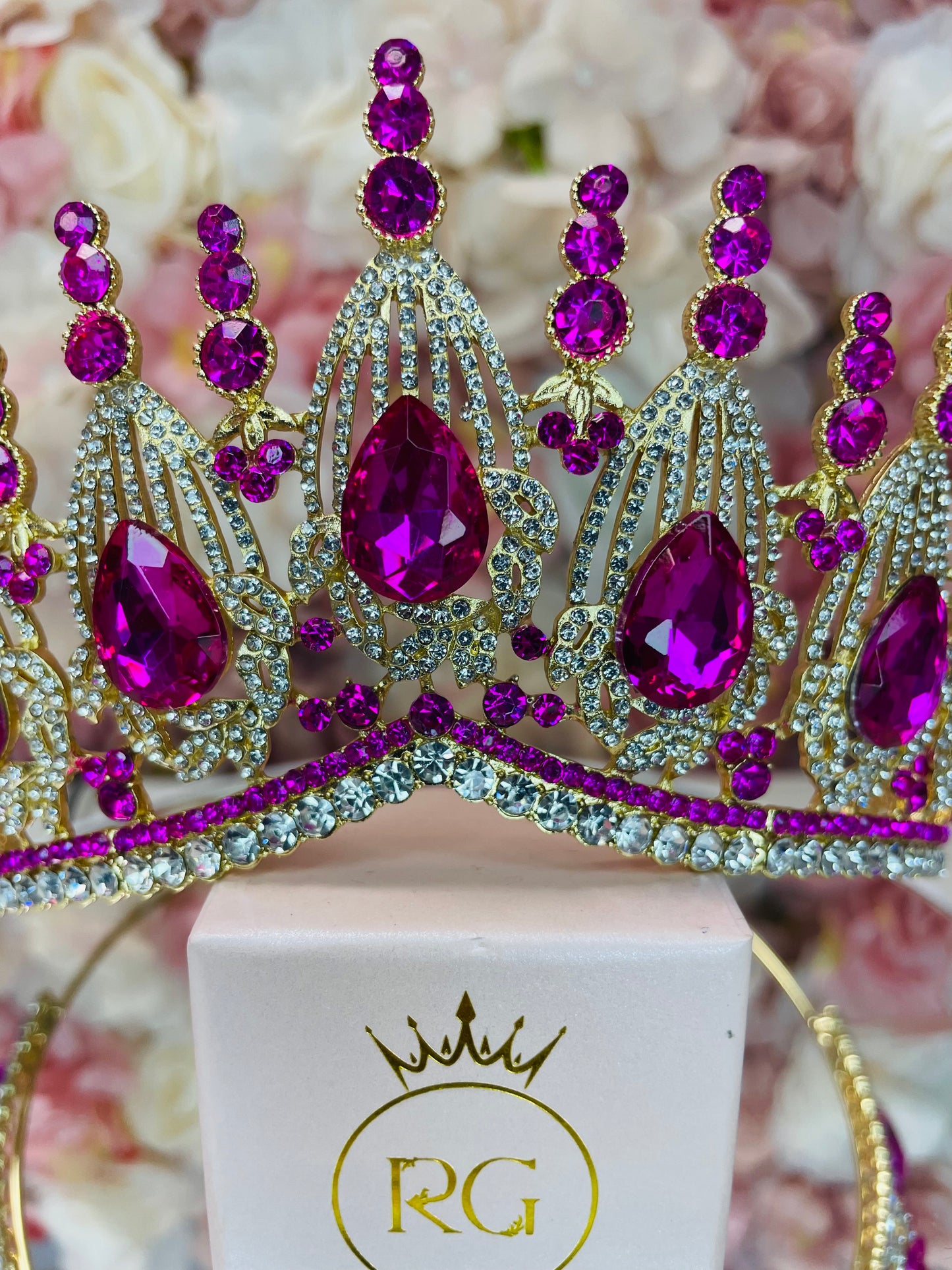 Gold with Fuchsia Quinceañera Crown