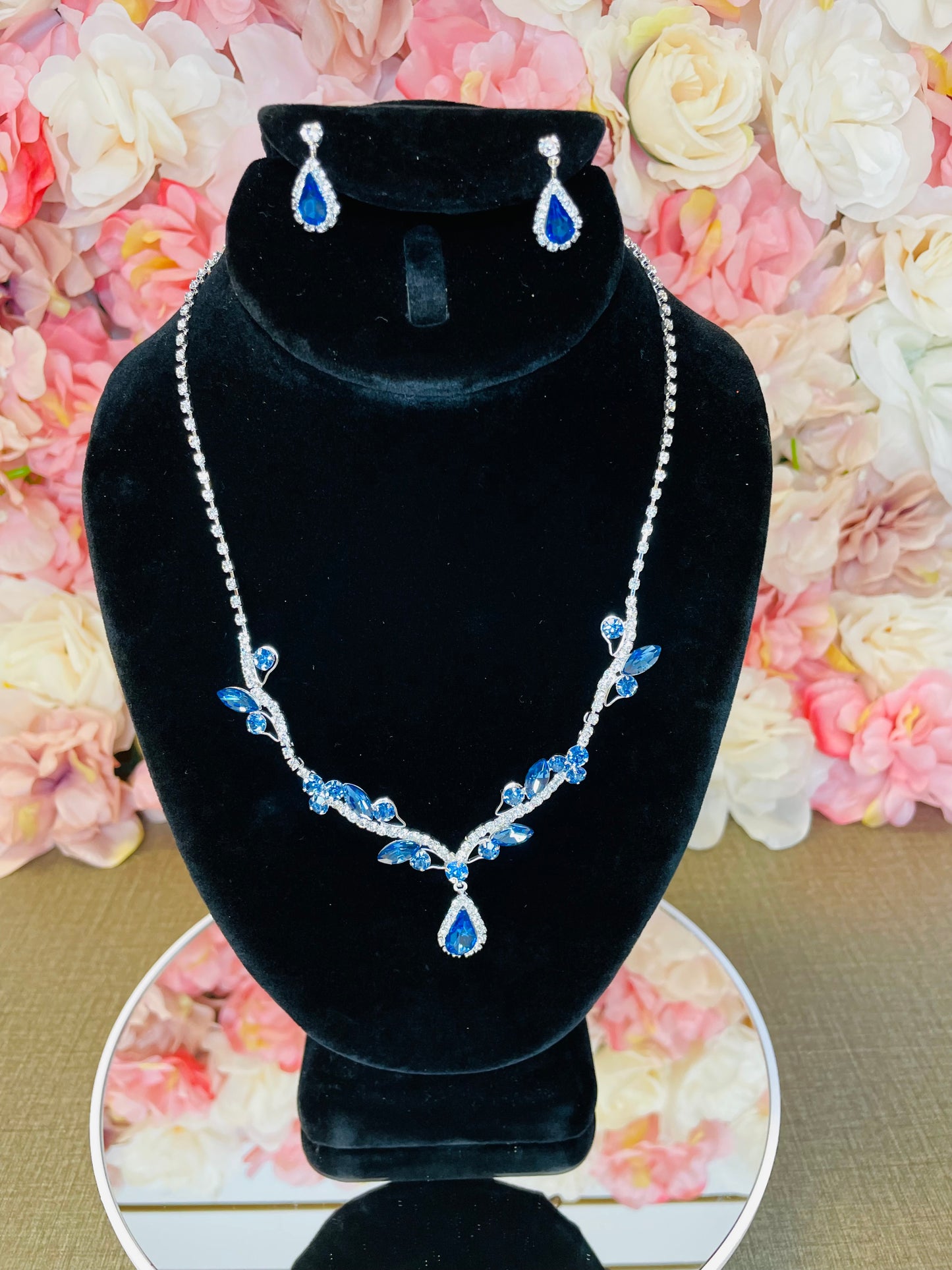 Blue with Silver Necklace and Earrings Set