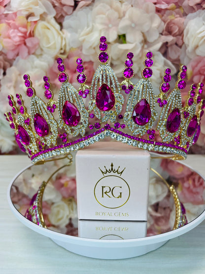 Gold with Fuchsia Quinceañera Crown