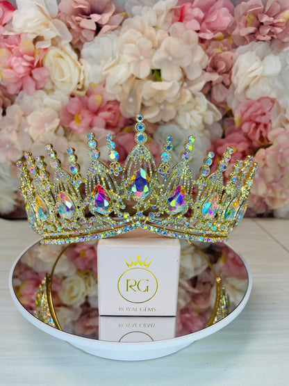 Gold with Iridescent Jewels Quinceañera Crown