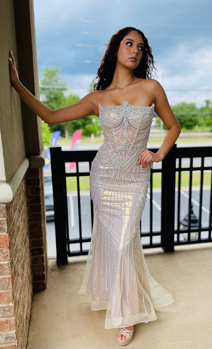 The Nova Strapless Metallic Crystal Gown