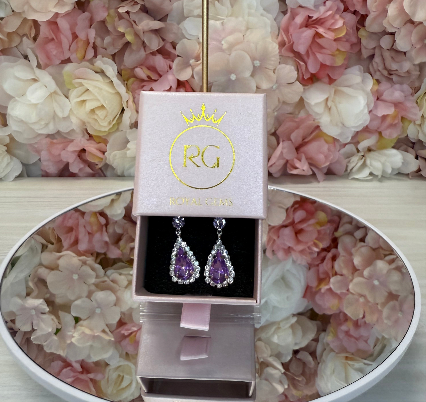 Lilac with Silver Teardrop Earrings