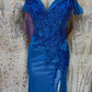 Liliana Champagne Beaded and Shimmering Off-Shoulder Evening Gown Royal Blue