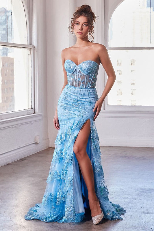 The Angelica Strapless Layered Ruffle Mermaid Dress