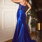 The Donna Stretch Satin Glitter and Lace Fitted Gown