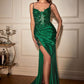 The Donna Stretch Satin Glitter and Lace Fitted Gown