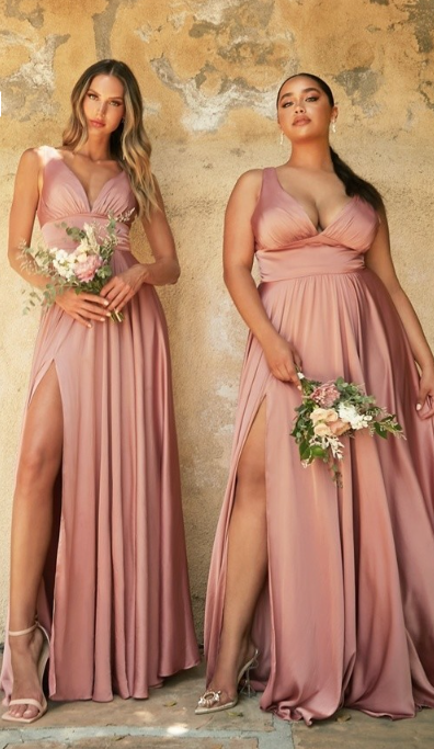 Veronica Satin A-Line V-Neck Bridesmaids Dress: plus