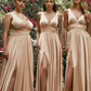 Veronica Satin A-Line V-Neck Bridesmaids Dress: plus
