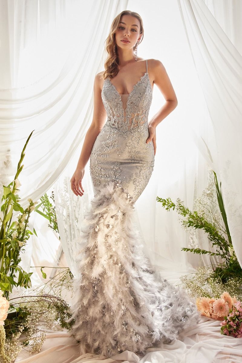 The Farrah Feather Mermaid Gown