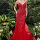 Red 3D Floral Mermaid Gown