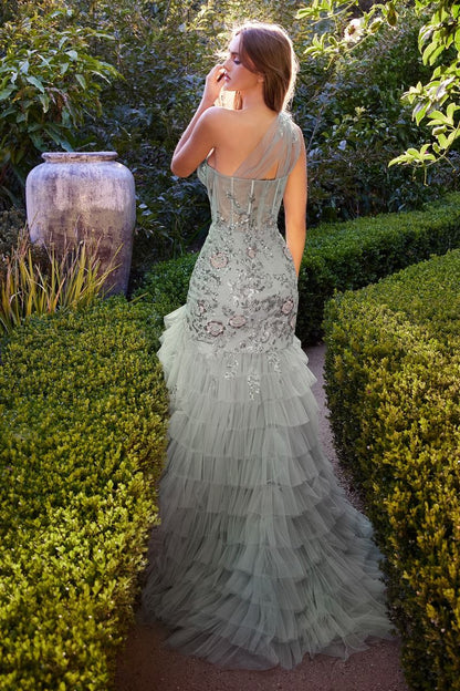 The Magnolia One Shoulder Layered Tulle Mermaid Gown