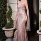 Kerry Strapless Glitter Gown with Tulle Straps