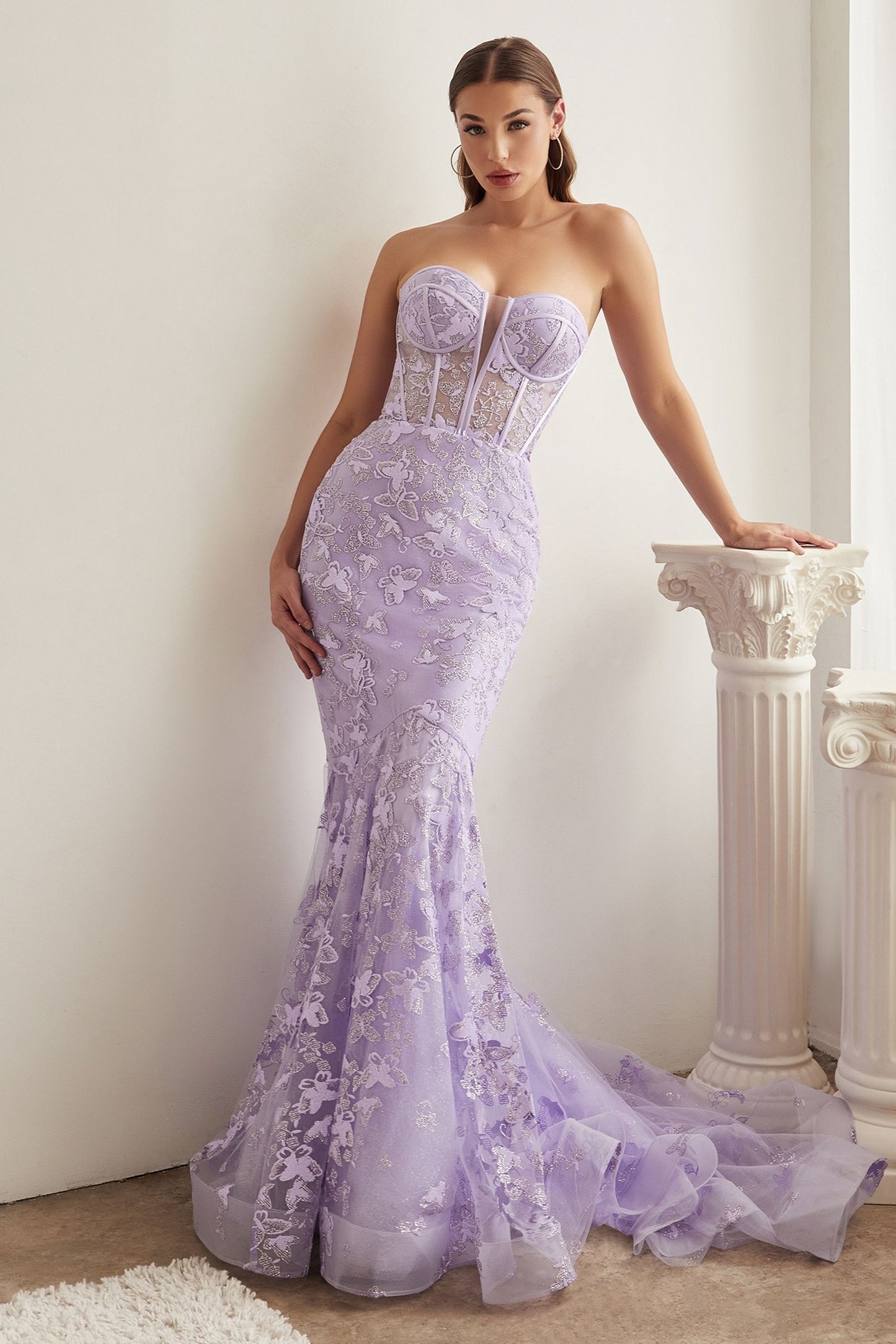 The Aranza Strapless Butterfly Print Mermaid Gown
