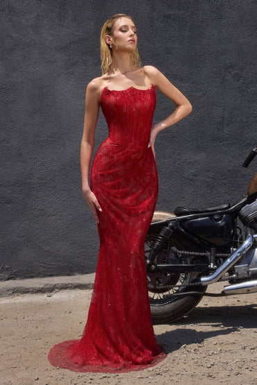 The Chelsea Strapless Beaded Mesh Gown