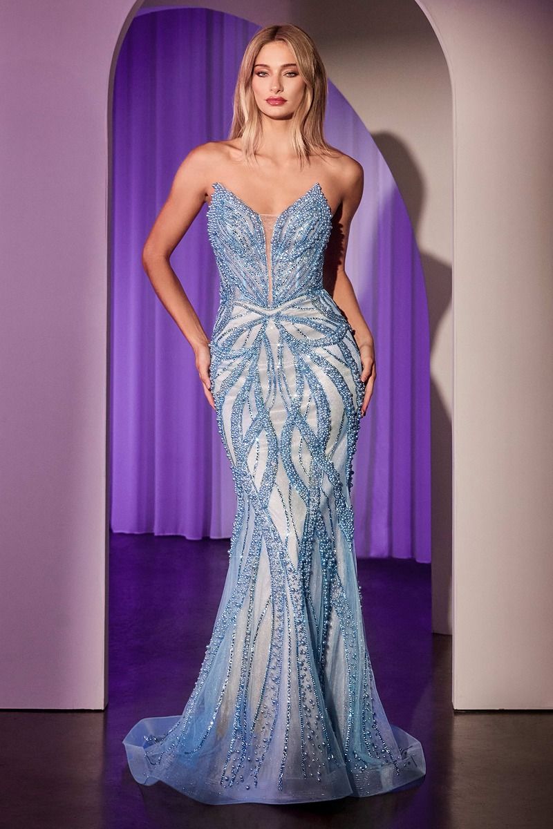 The Raquel Pearl and Crystal Strapless Fitted Corset Dress Silver Nude / 4 The Raquel Pearl and Crystal Strapless Fitted Corset Dress Silver Nude / 4