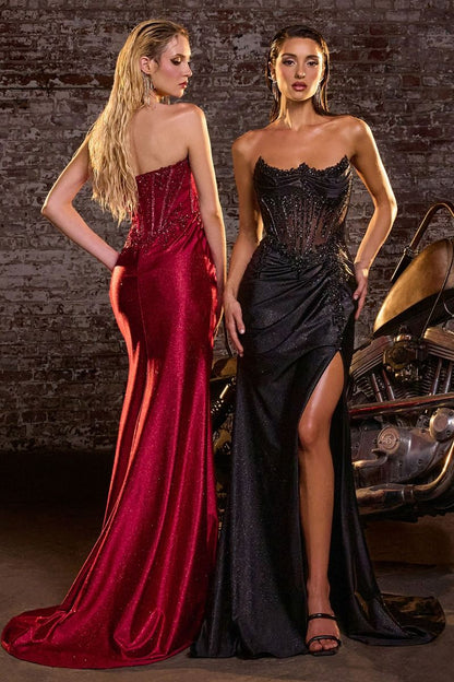 The Nikki Glitter Satin and Beaded Corset Prom Dress
