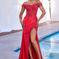 Reece Lace Beaded Off the Shoulder Satin Gown